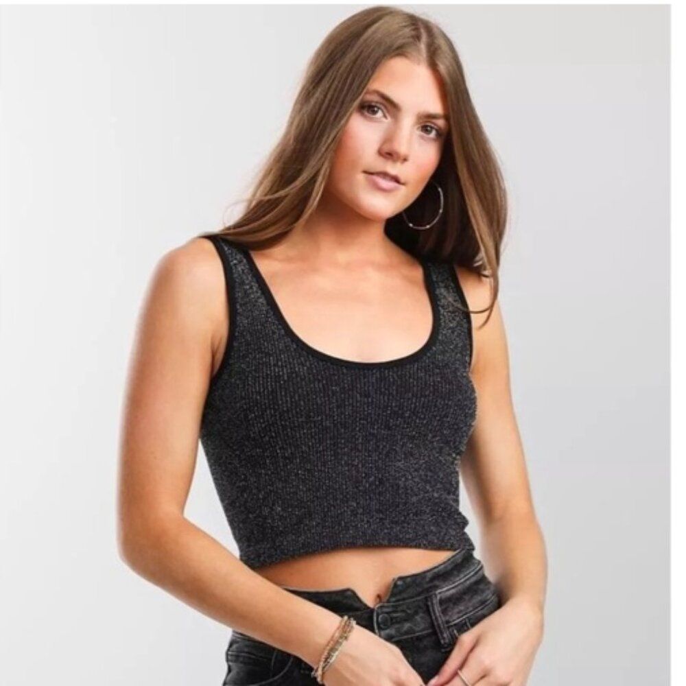 BKE Metallic Brami Crop Top Tank Size Medium/Large Bkessentials Stretch Ribbed